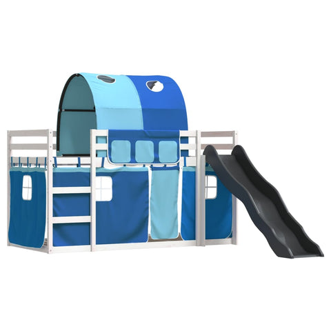 vidaXL Bunk Bed without Mattress with Slide and Curtains Blue 90x190 cm Single