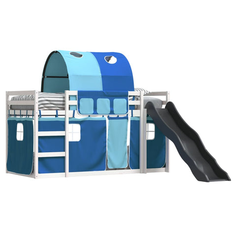 vidaXL Bunk Bed without Mattress with Slide and Curtains Blue 90x190 cm Single