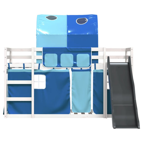 vidaXL Bunk Bed without Mattress with Slide and Curtains Blue 90x190 cm Single