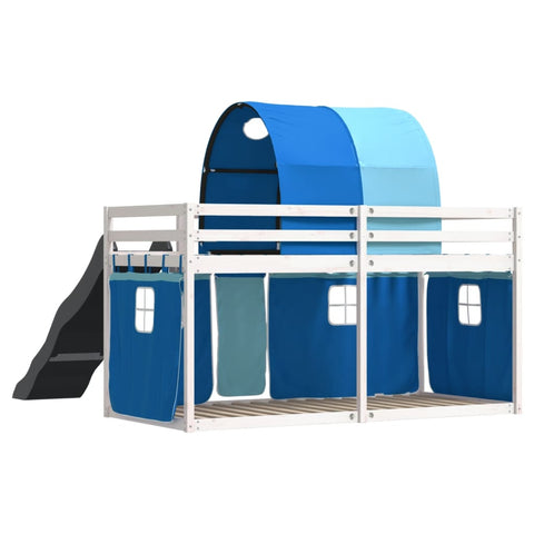vidaXL Bunk Bed without Mattress with Slide and Curtains Blue 90x190 cm Single