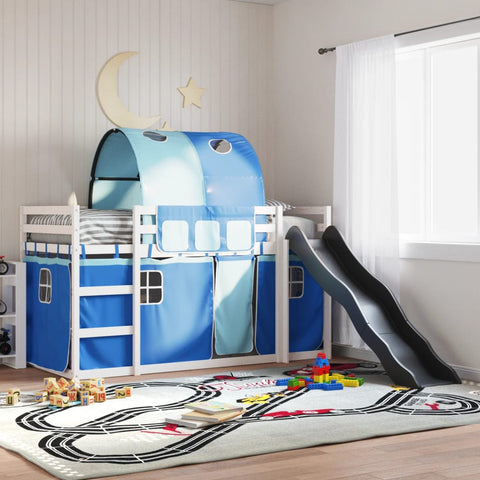 vidaXL Bunk Bed without Mattress with Slide and Curtains Blue 90x190 cm Single