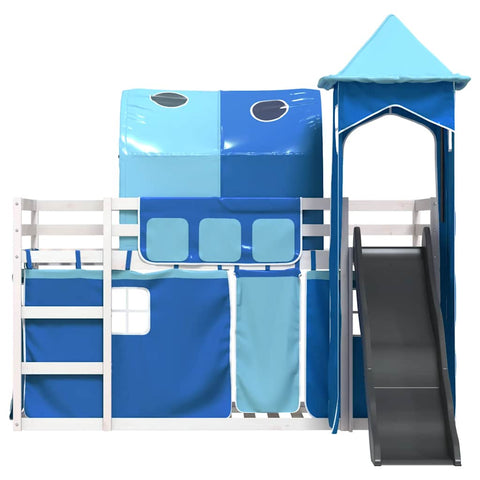 vidaXL Bunk Bed without Mattress with Slide and Curtains Blue 90x200 cm