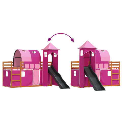 vidaXL Bunk Bed without Mattress with Slide and Curtains Pink 90x200 cm