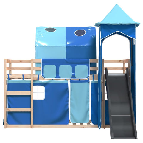 vidaXL Bunk Bed without Mattress with Slide and Curtains Blue 80x200 cm