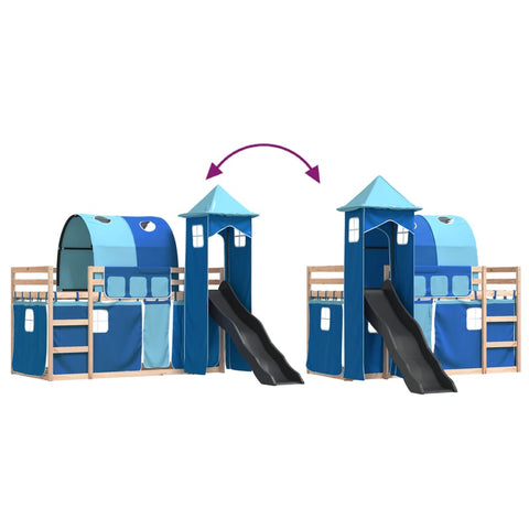 vidaXL Bunk Bed without Mattress with Slide and Curtains Blue 90x190 cm Single