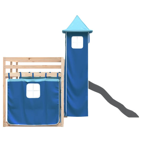 vidaXL Bunk Bed without Mattress with Slide and Curtains Blue 90x200 cm