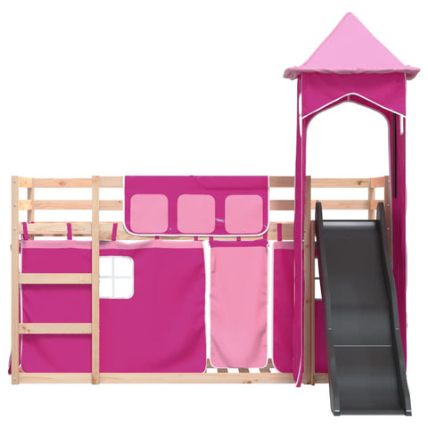 vidaXL Bunk Bed without Mattress with Slide and Curtains Pink 90x200 cm