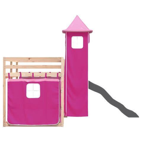 vidaXL Bunk Bed without Mattress with Slide and Curtains Pink 90x200 cm