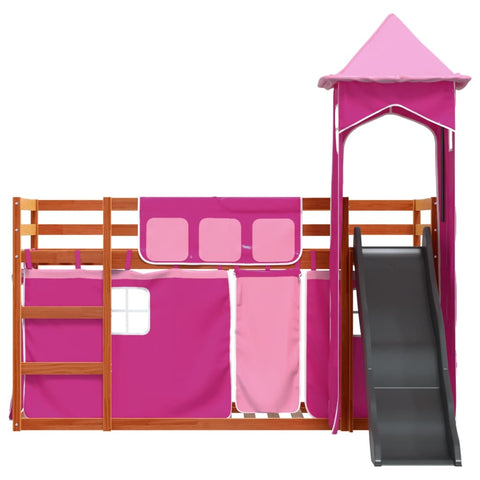 vidaXL Bunk Bed without Mattress with Slide and Curtains Pink 90x200 cm