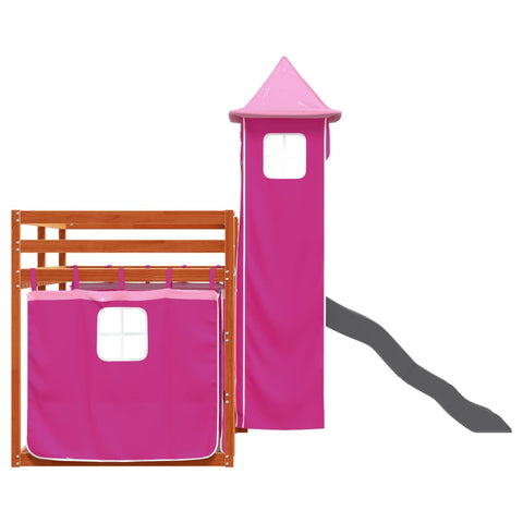 vidaXL Bunk Bed without Mattress with Slide and Curtains Pink 90x200 cm