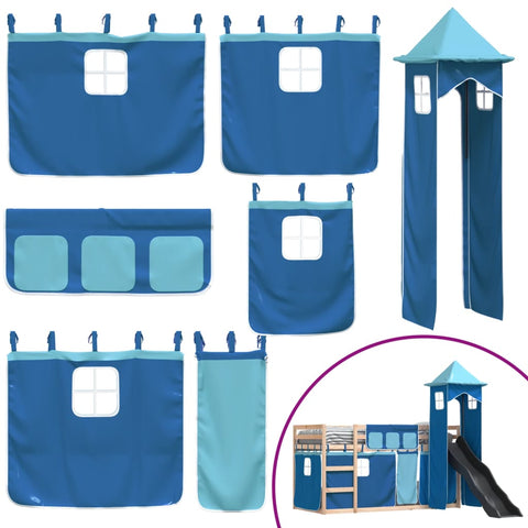 vidaXL Bunk Bed without Mattress with Slide and Curtains Blue 90x190 cm Single