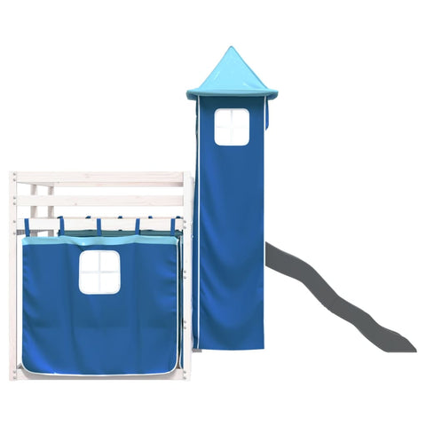 vidaXL Bunk Bed without Mattress with Slide and Curtains Blue 90x190 cm Single