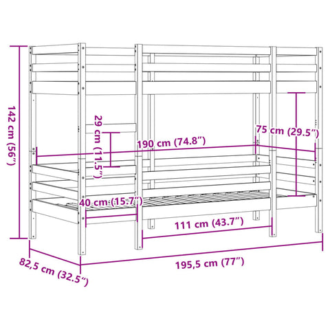 vidaXL Bunk Bed without Mattress Wax Brown 75x190 cm Small Single Solid Wood Pine