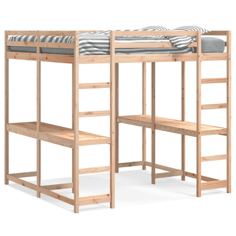 vidaXL Loft Bed with Desk and Ladder 180x200 cm Super King Solid Wood Pine
