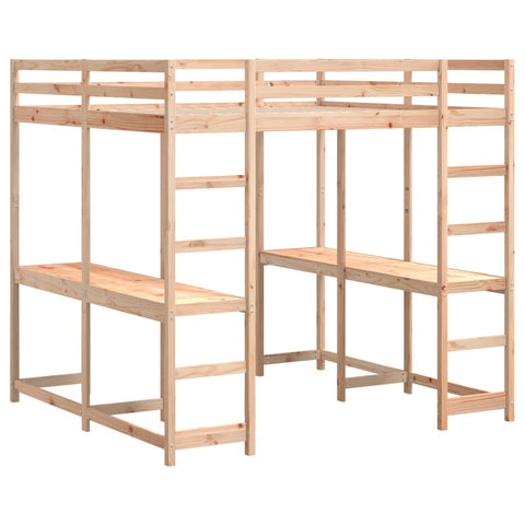 vidaXL Loft Bed with Desk and Ladder 180x200 cm Super King Solid Wood Pine