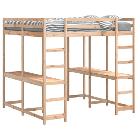 vidaXL Loft Bed with Desk and Ladder 180x200 cm Super King Solid Wood Pine