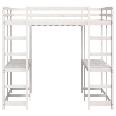 vidaXL Loft Bed with Desk and Ladder White 180x200 cm Super King Solid Wood Pine