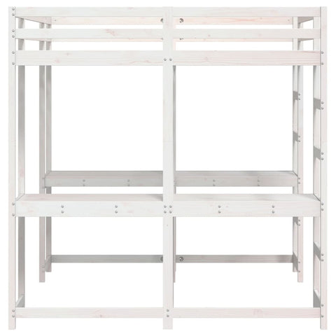 vidaXL Loft Bed with Desk and Ladder White 180x200 cm Super King Solid Wood Pine