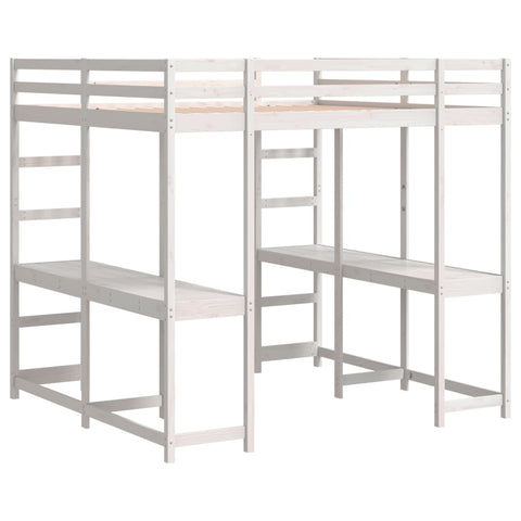 vidaXL Loft Bed with Desk and Ladder White 180x200 cm Super King Solid Wood Pine