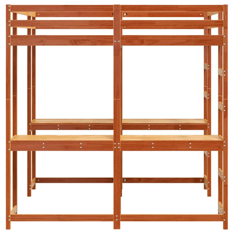 vidaXL Loft Bed with Desk and Ladder Wax Brown 180x200 cm Super King Solid Wood Pine