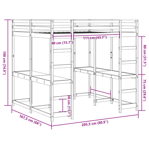 vidaXL Loft Bed with Desk and Ladder 160x200 cm Solid Wood Pine