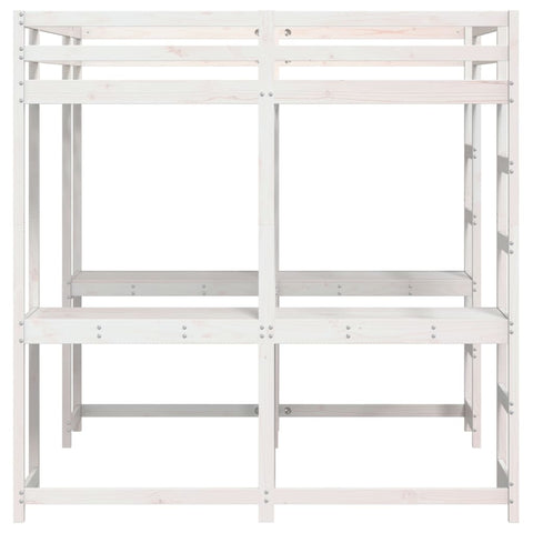 vidaXL Loft Bed with Desk and Ladder White 160x200 cm Solid Wood Pine