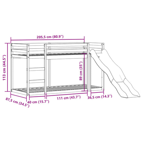 vidaXL Bunk Bed with Slide&Ladder without Mattress 80x200 cm