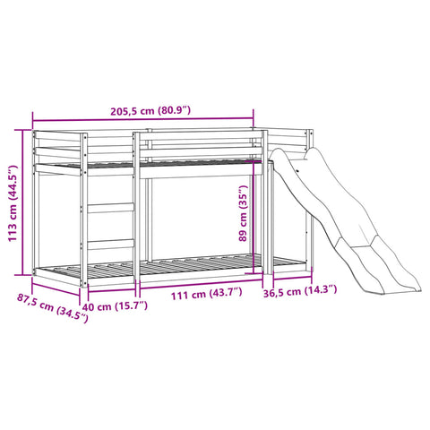 vidaXL Bunk Bed with Slide&Ladder without Mattress White 80x200 cm