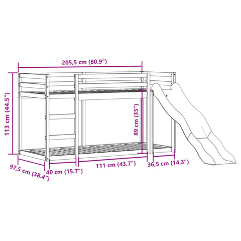 vidaXL Bunk Bed with Slide&Ladder without Mattress 90x200 cm