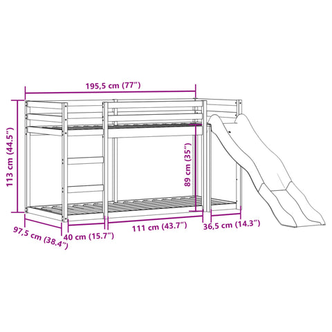 vidaXL Bunk Bed with Slide&Ladder without Mattress White 90x190 cm Single