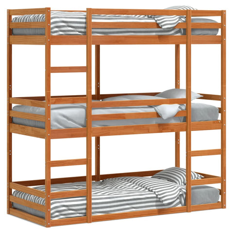 vidaXL Triple Bunk Bed without Mattress Wax Brown 80x200 cm Solid Wood Pine