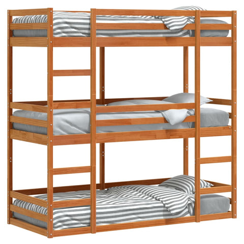 vidaXL Triple Bunk Bed without Mattress Wax Brown 80x200 cm Solid Wood Pine