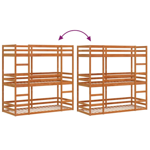 vidaXL Triple Bunk Bed without Mattress Wax Brown 80x200 cm Solid Wood Pine