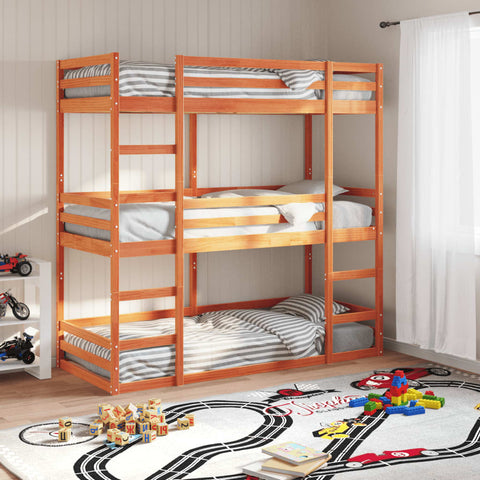vidaXL Triple Bunk Bed without Mattress Wax Brown 80x200 cm Solid Wood Pine