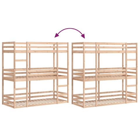 vidaXL Triple Bunk Bed without Mattress 75x190 cm Small Single Solid Wood Pine
