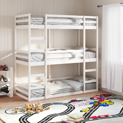 vidaXL Triple Bunk Bed without Mattress White 75x190 cm Small Single Solid Wood Pine