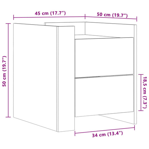 vidaXL Bedside Cabinet Black 45x50x50 cm Engineered Wood