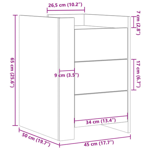 vidaXL Bedside Cabinet Grey Sonoma 45x50x65 cm Engineered Wood