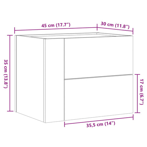 vidaXL Wall-mounted Bedside Cabinet Smoked Oak 45x30x35 cm