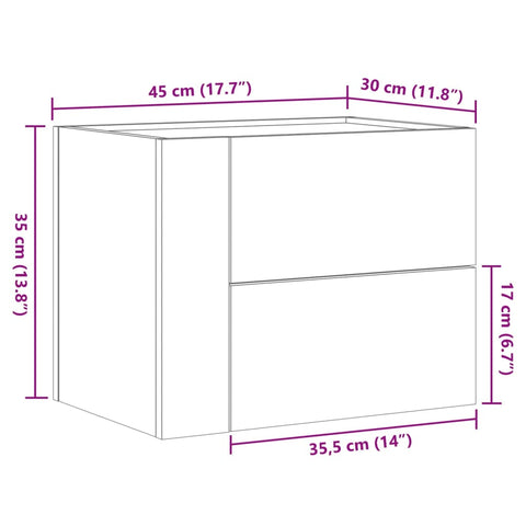 vidaXL Wall-mounted Bedside Cabinet Brown Oak 45x30x35 cm
