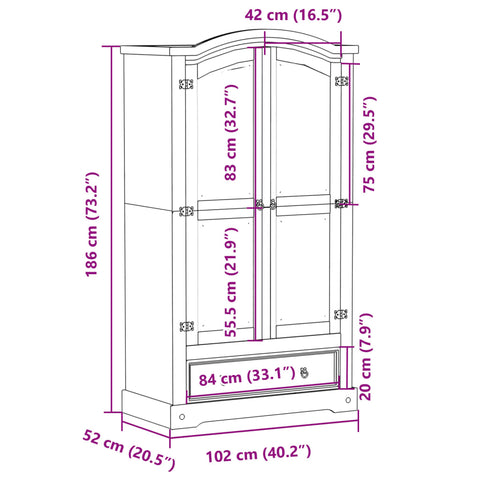 vidaXL Wardrobe Corona White 102x52x186 cm Solid Wood Pine