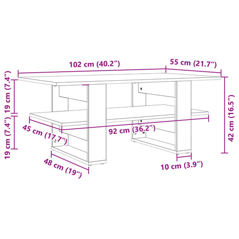 vidaXL Coffee Table White 102x55x42 cm Engineered Wood