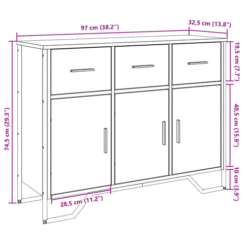 vidaXL Sideboard Sonoma Oak 97x32.5x74.5 cm Engineered Wood