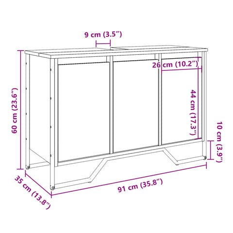 vidaXL Bathroom Sink Cabinet Grey Sonoma 91x35x60 cm Engineered Wood