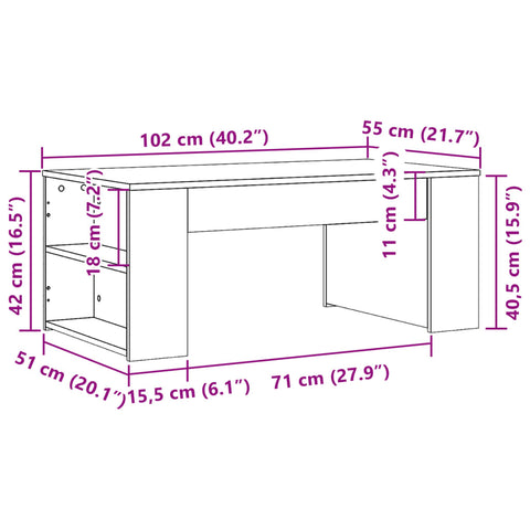 vidaXL Coffee Table Smoked Oak 102x55x42 cm Engineered Wood