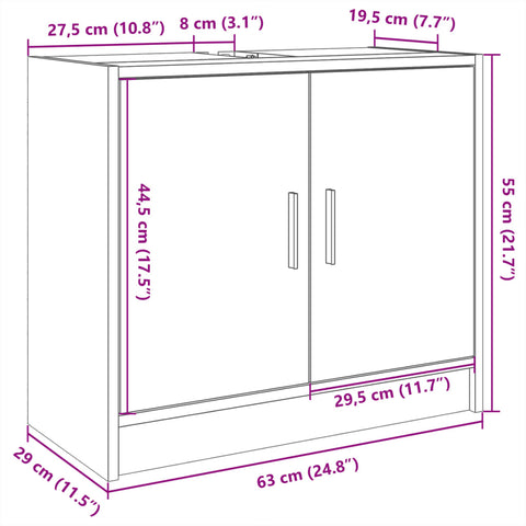 vidaXL Sink Cabinet Grey Sonoma 63x29x55 cm Engineered Wood