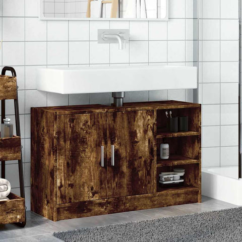 vidaXL Sink Cabinet Smoked Oak 90x29x55 cm Engineered Wood