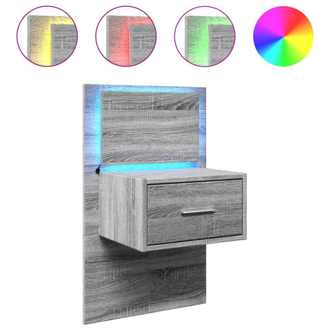 vidaXL Wall-mounted Bedside Cabinet with LED Lights Grey Sonoma