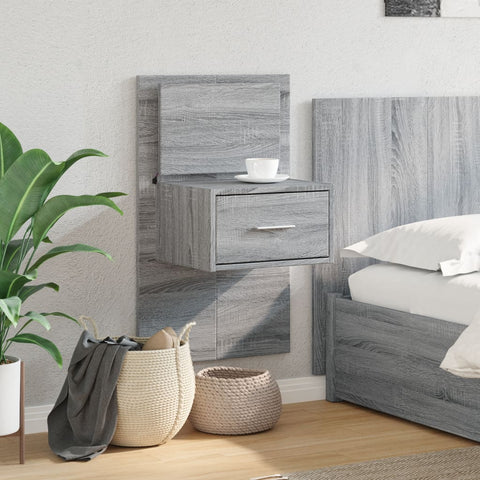 vidaXL Wall-mounted Bedside Cabinet with LED Lights Grey Sonoma