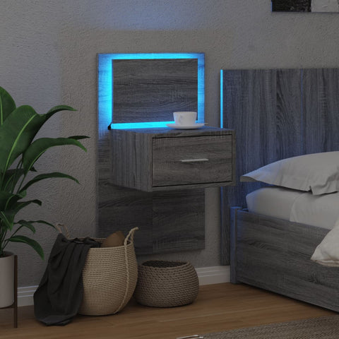 vidaXL Wall-mounted Bedside Cabinet with LED Lights Grey Sonoma